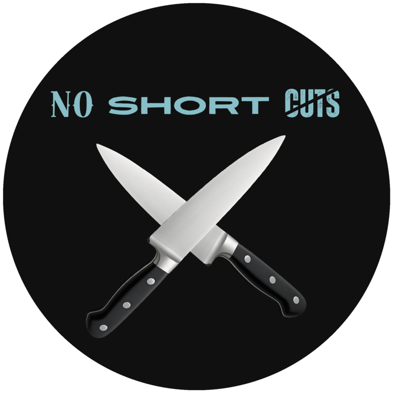 No Short Cuts — crossed chef's knives logo